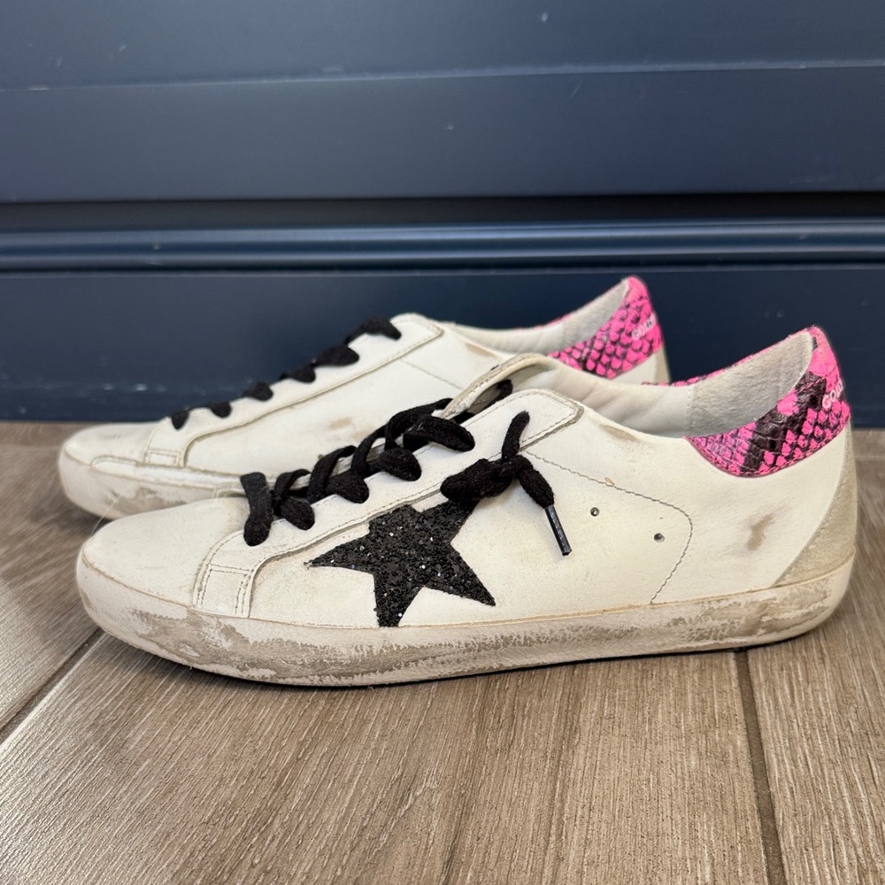 Golden Goose White Sneakers with Pink and Black Accents Sz 8 GREAT!